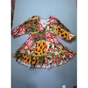 Label of Love Boho Patchwork Floral Tunic Top Womens Size M Mini Dress Cover Up